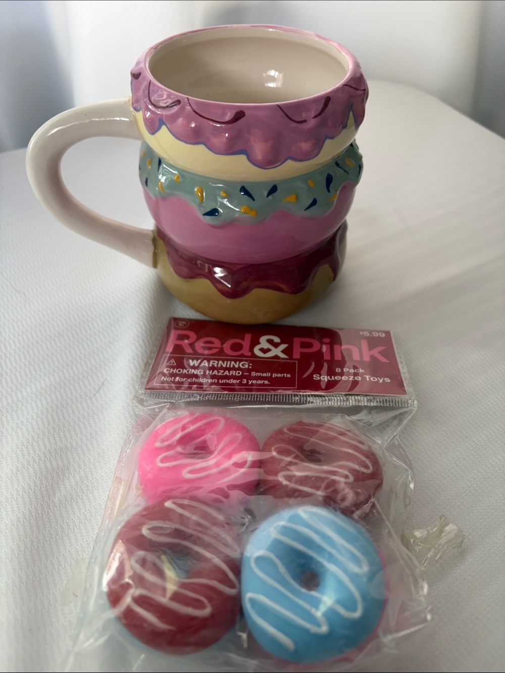 Donut Colorful Drip-Glazed Ceramic Mug - Pink, Yellow, Blue - Picture 1 of 6